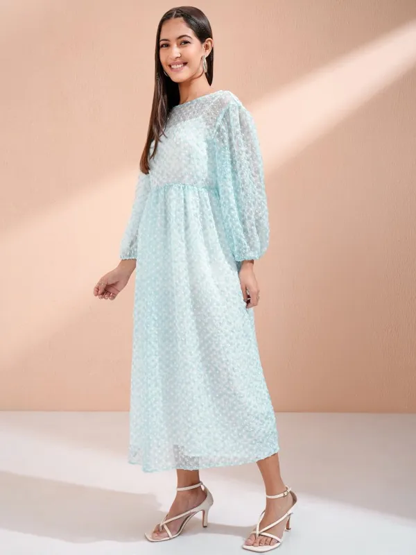 Tokyo Talkies Women Blue Embroidered Fit And Flare Dress