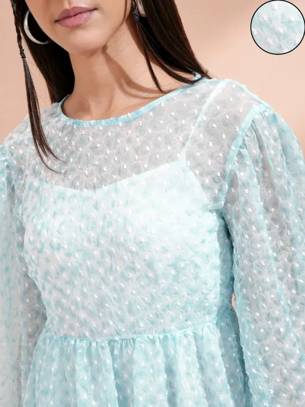 Tokyo Talkies Women Blue Embroidered Fit And Flare Dress