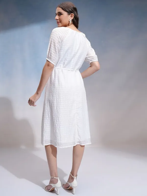Tokyo Talkies Women White Self Design A-Line Dress