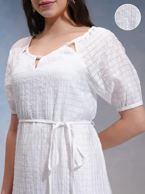 Tokyo Talkies Women White Self Design A-Line Dress