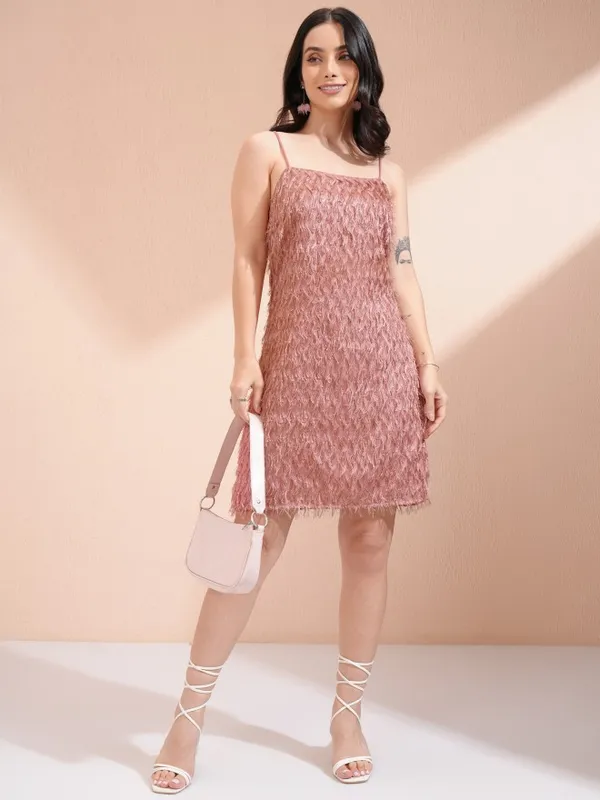 Tokyo Talkies Women Burgundy Embellished A-Line Dress