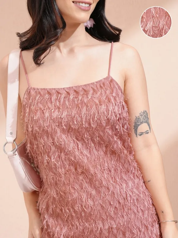 Tokyo Talkies Women Burgundy Embellished A-Line Dress