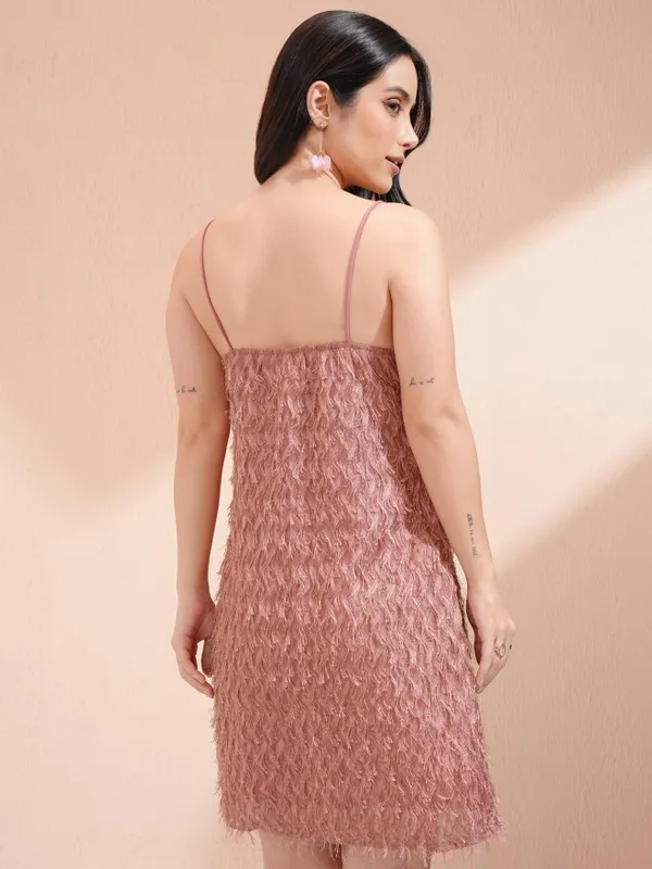 Tokyo Talkies Women Burgundy Embellished A-Line Dress