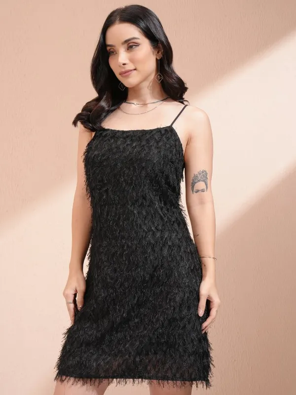 Tokyo Talkies Women Black Embellished A-Line Dress