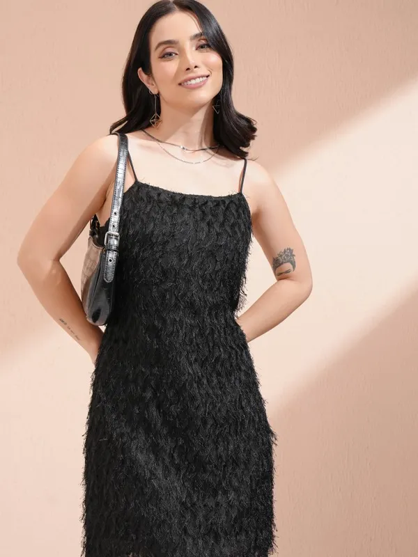 Tokyo Talkies Women Black Embellished A-Line Dress