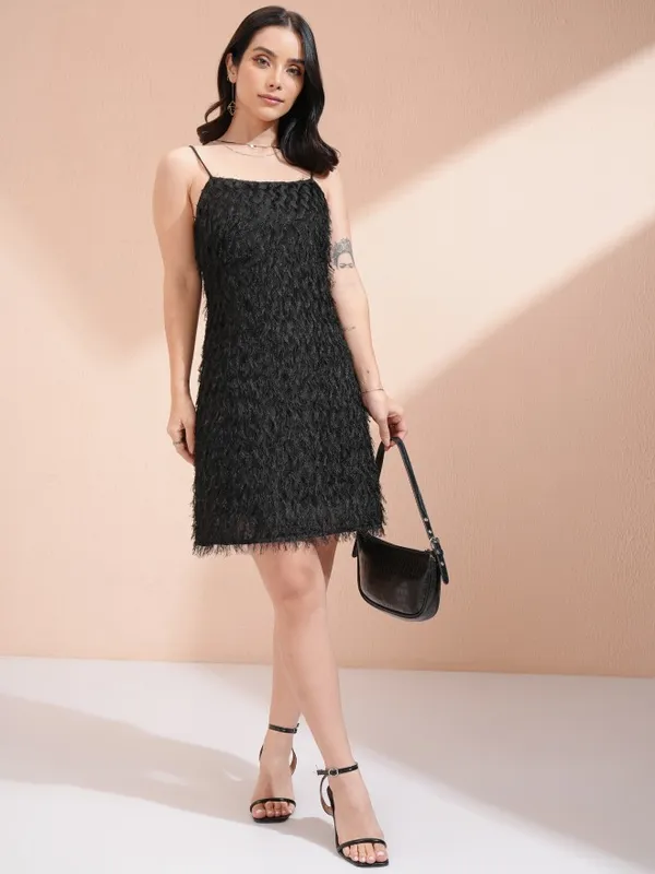Tokyo Talkies Women Black Embellished A-Line Dress