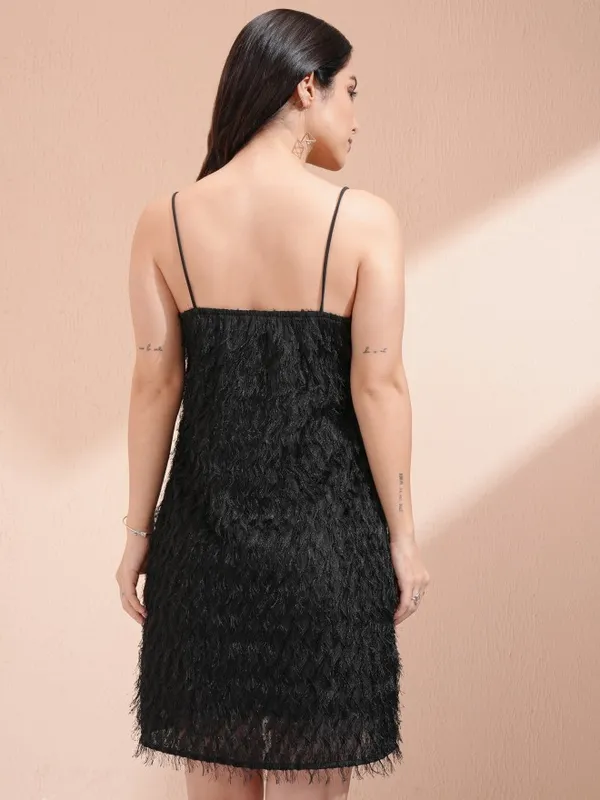 Tokyo Talkies Women Black Embellished A-Line Dress