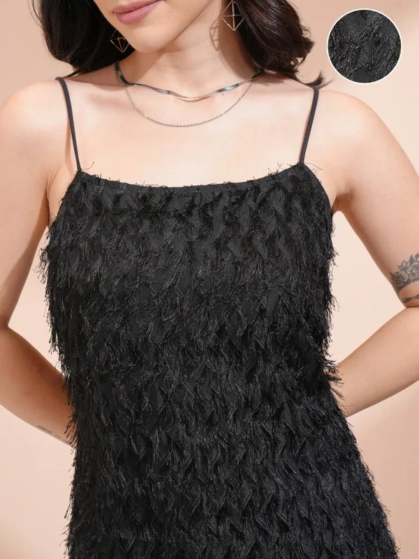 Tokyo Talkies Women Black Embellished A-Line Dress