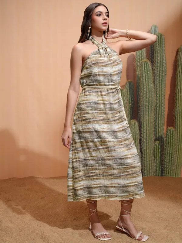 Tokyo Talkies Women Brown Printed A-Line Dress