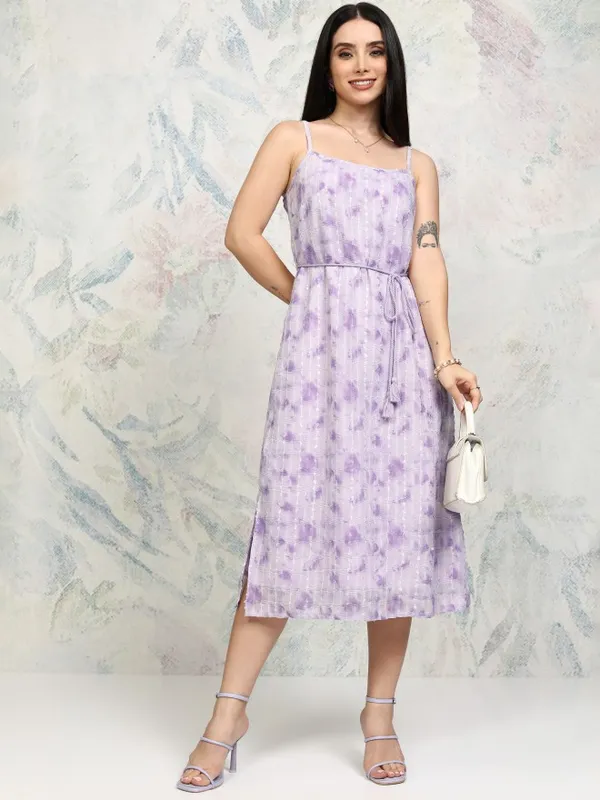Tokyo Talkies Women Purple Embroidered A-Line Dress