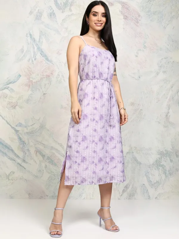 Tokyo Talkies Women Purple Embroidered A-Line Dress