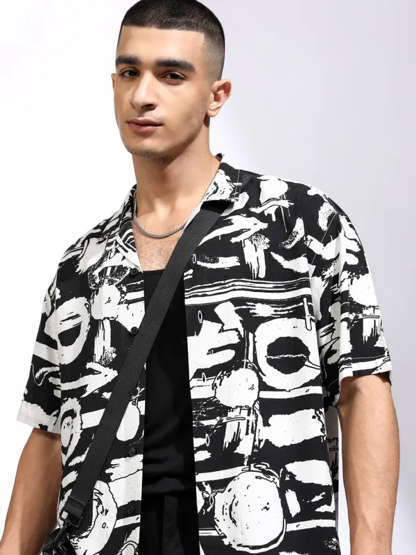 Ketch Men Black Printed Relaxed Fit Casual Shirt