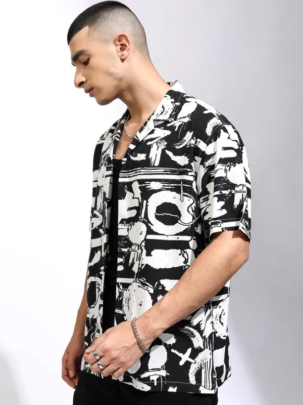 Ketch Men Black Printed Relaxed Fit Casual Shirt