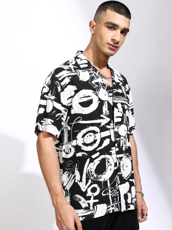 Ketch Men Black Printed Relaxed Fit Casual Shirt