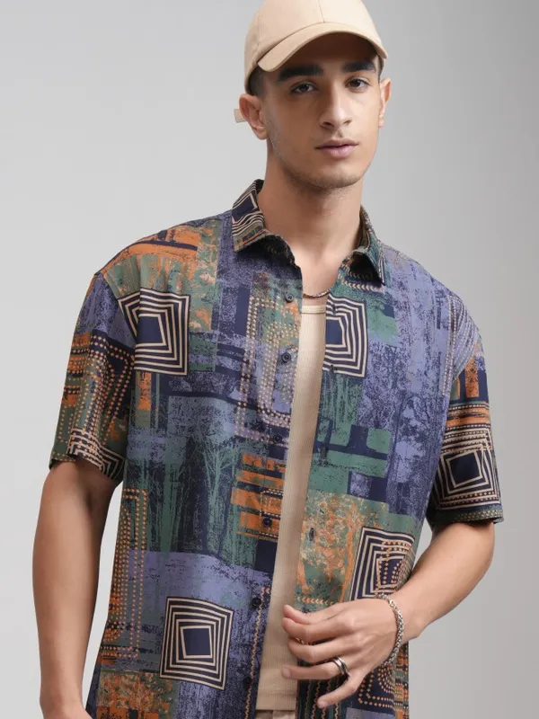 Ketch Men Blue Printed Relaxed Fit Casual Shirt