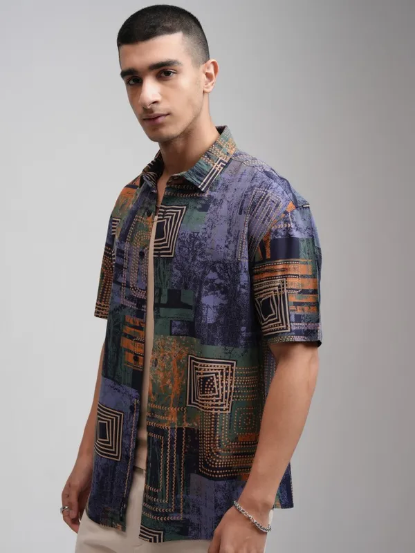 Ketch Men Blue Printed Relaxed Fit Casual Shirt