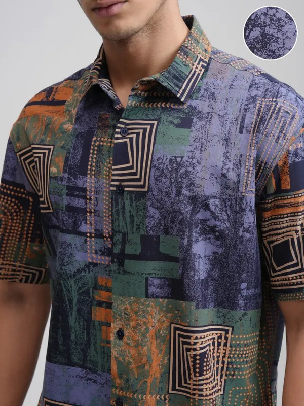 Ketch Men Blue Printed Relaxed Fit Casual Shirt