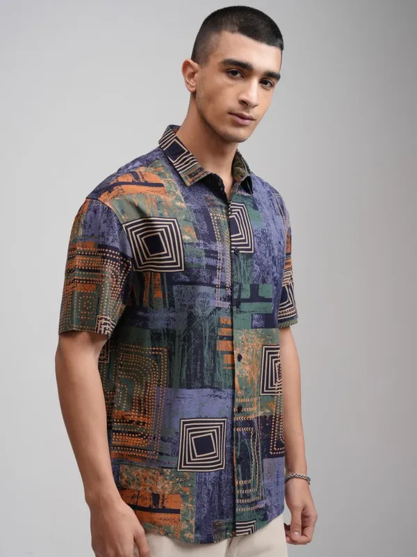 Ketch Men Blue Printed Relaxed Fit Casual Shirt