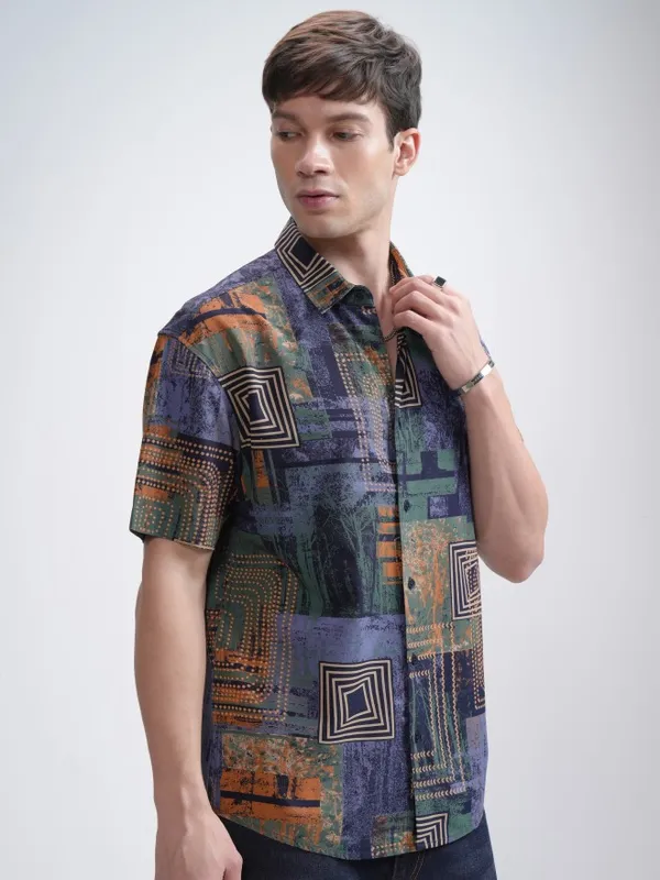 Ketch Men Blue Printed Relaxed Fit Casual Shirt