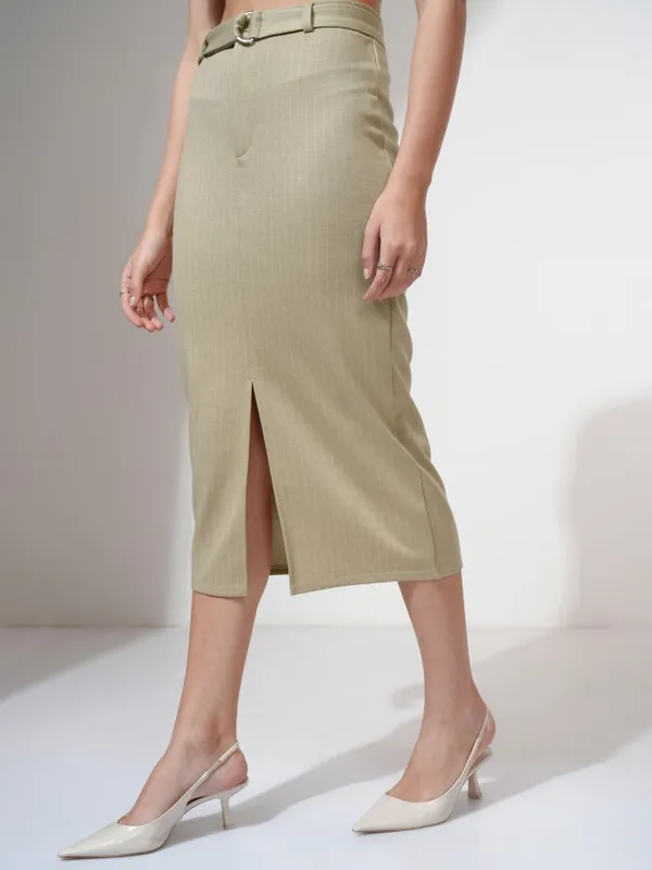 Tokyo Talkies Women Beige Midi Skirt