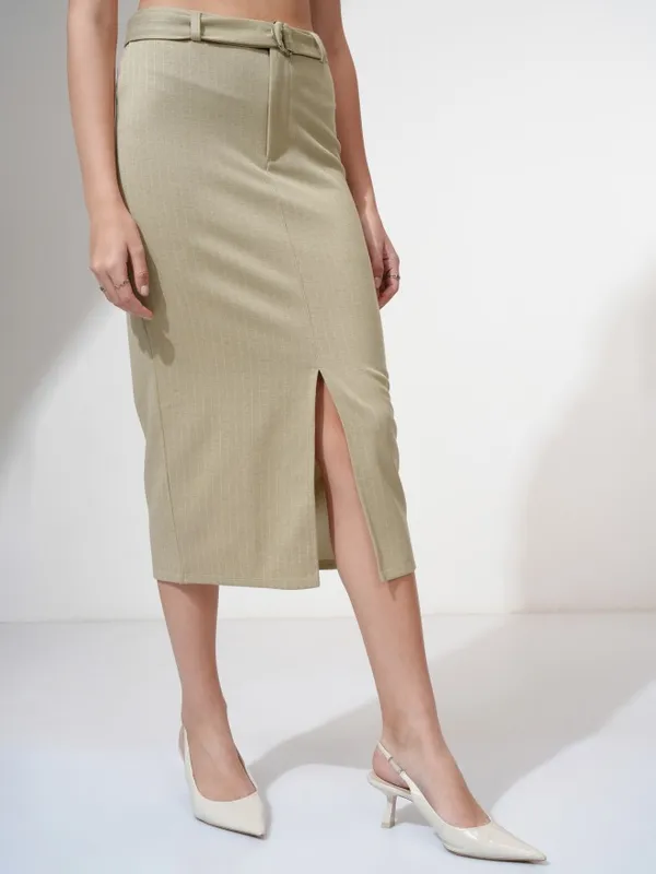 Tokyo Talkies Women Beige Midi Skirt