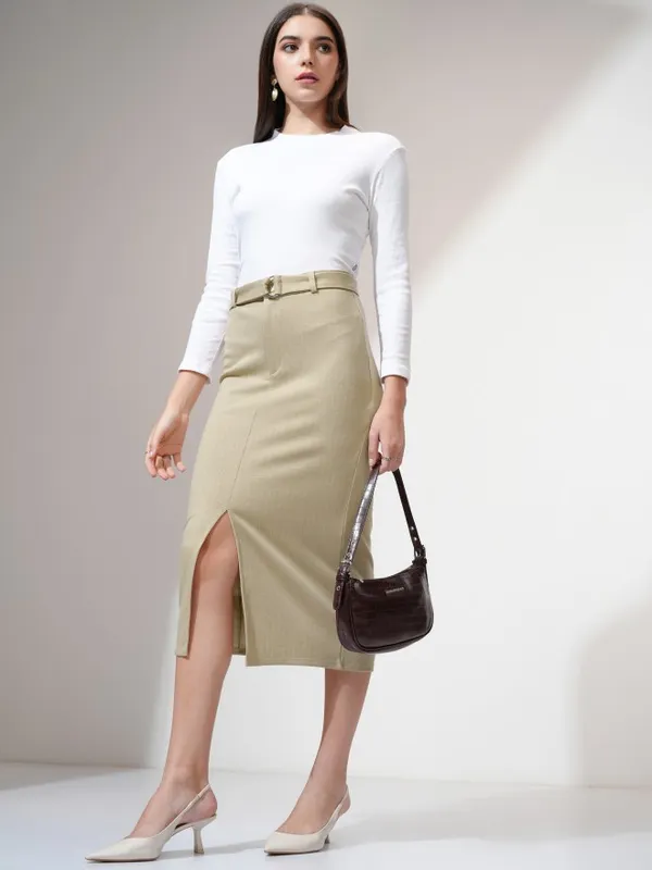 Tokyo Talkies Women Beige Midi Skirt