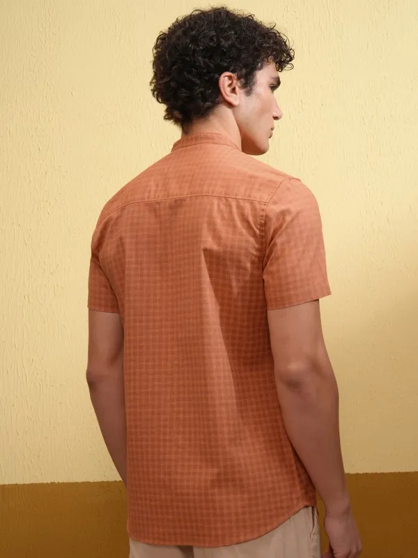 Highlander Men Rust Checked Regular Fit Casual Shirt