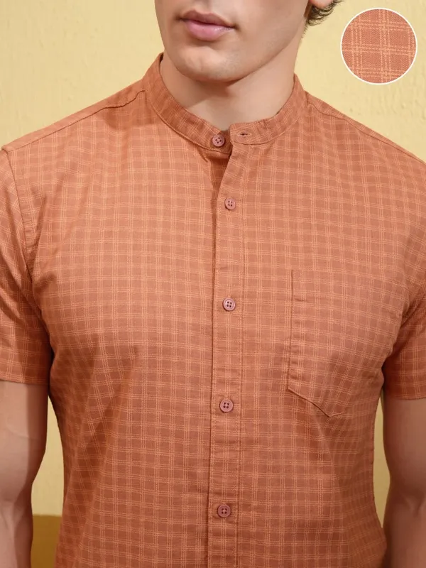 Highlander Men Rust Checked Regular Fit Casual Shirt