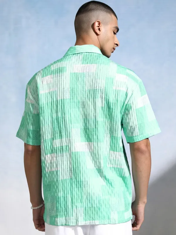 Highlander Men Green Textured Relaxed Fit Casual Shirt