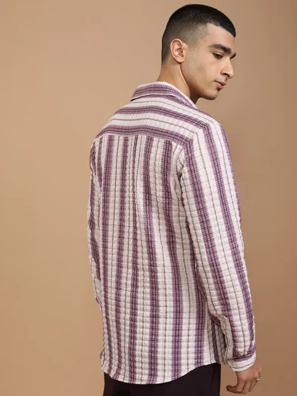 Highlander Men Mauve Striped Regular Fit Casual Shirt