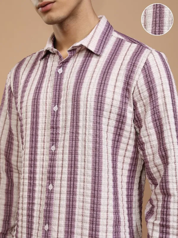 Highlander Men Mauve Striped Regular Fit Casual Shirt