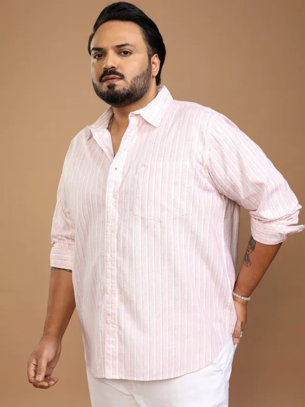 Xtra Ordinary By Highlander Men Pink Striped Regular Fit Casual Shirt