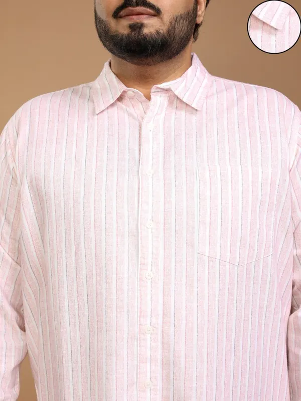 Xtra Ordinary By Highlander Men Pink Striped Regular Fit Casual Shirt
