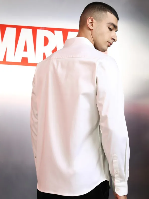 Marvel By Highlander Men White Avengers Embellished Slim Fit Casual Shirt