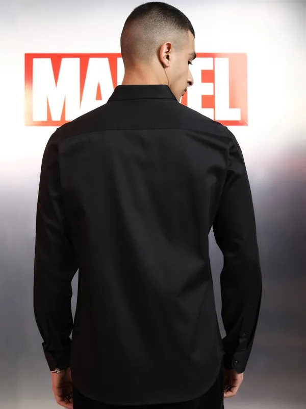 Marvel By Highlander Men Black Black Panther Embellished Slim Fit Casual Shirt