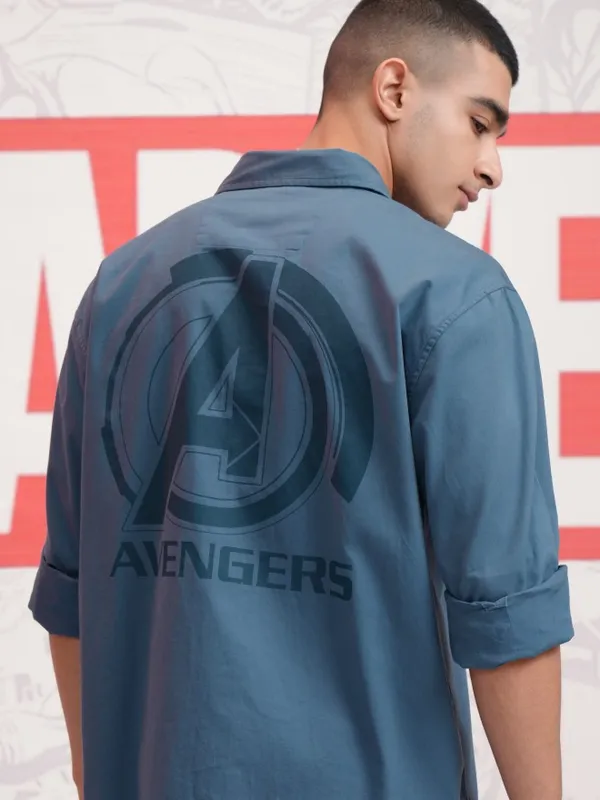 Marvel By Highlander Men Blue Avengers Printed Oversized Fit Casual Shirt