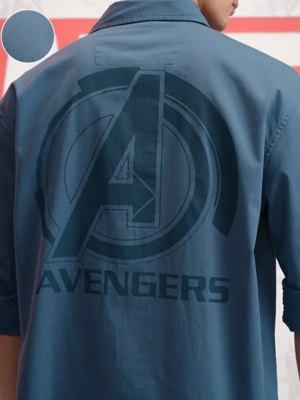 Marvel By Highlander Men Blue Avengers Printed Oversized Fit Casual Shirt