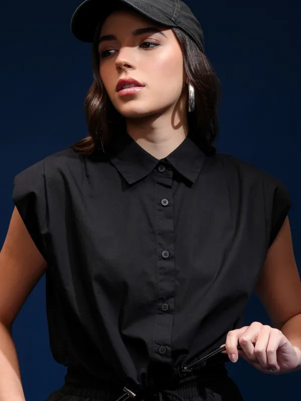Tokyo Talkies Women Black Solid Shirt Style Top