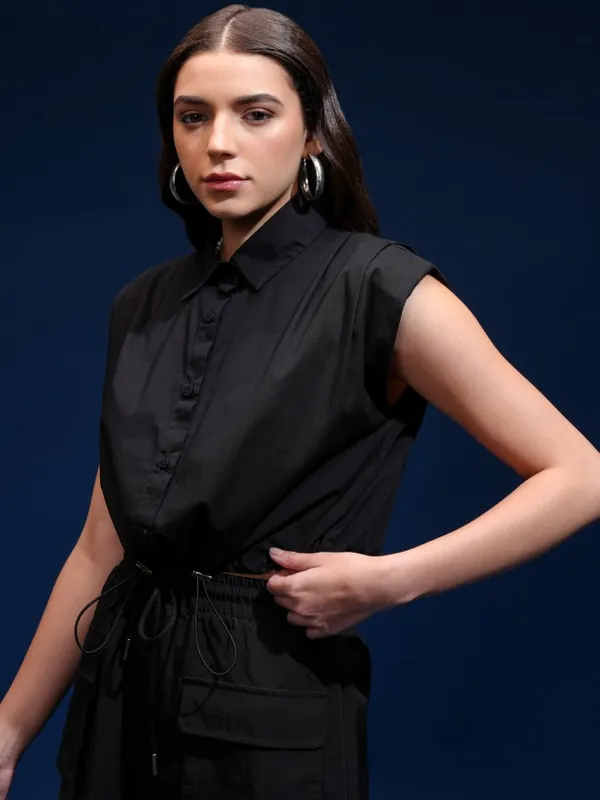 Tokyo Talkies Women Black Solid Shirt Style Top