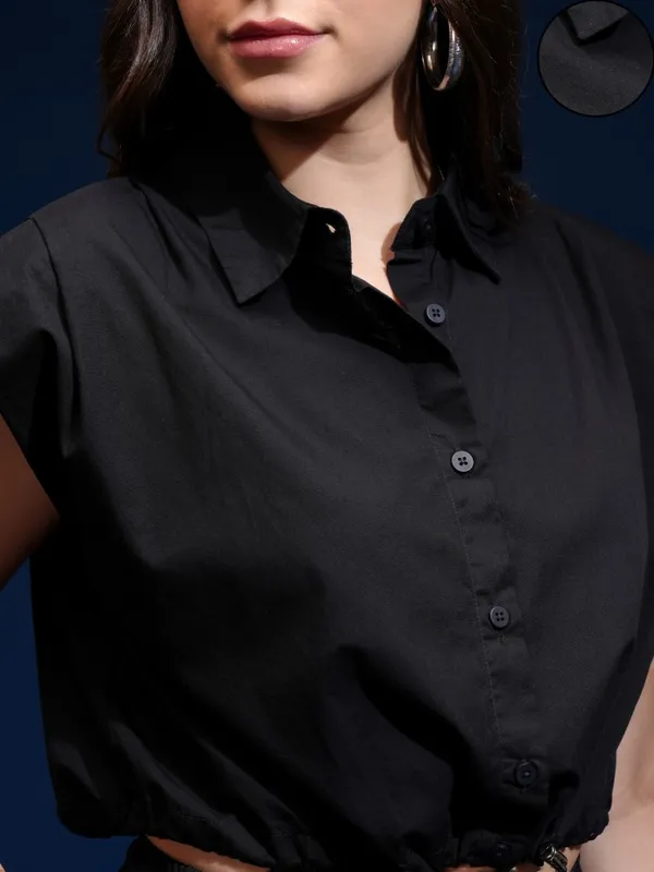 Tokyo Talkies Women Black Solid Shirt Style Top