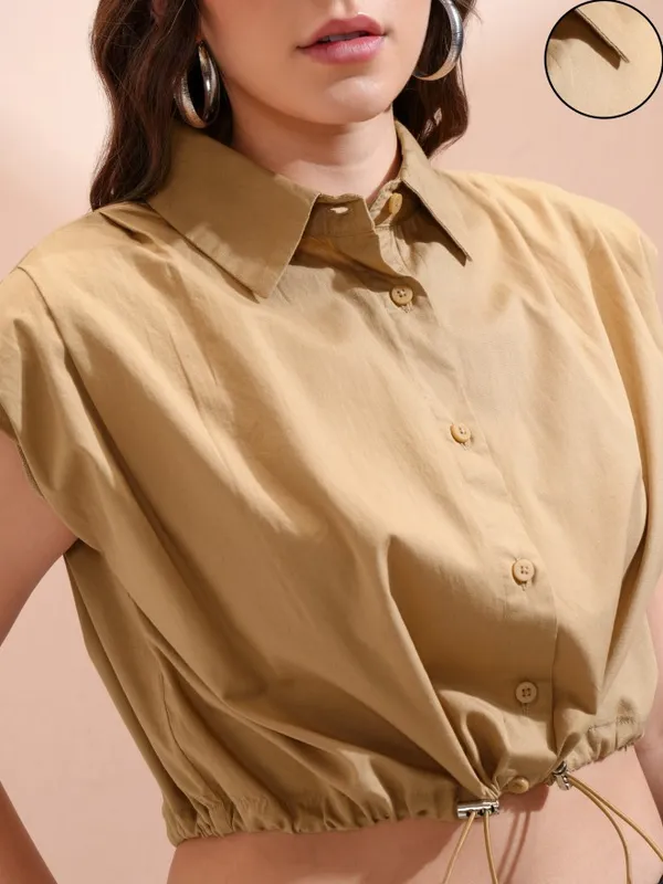 Tokyo Talkies Women Beige Solid Shirt Style Top