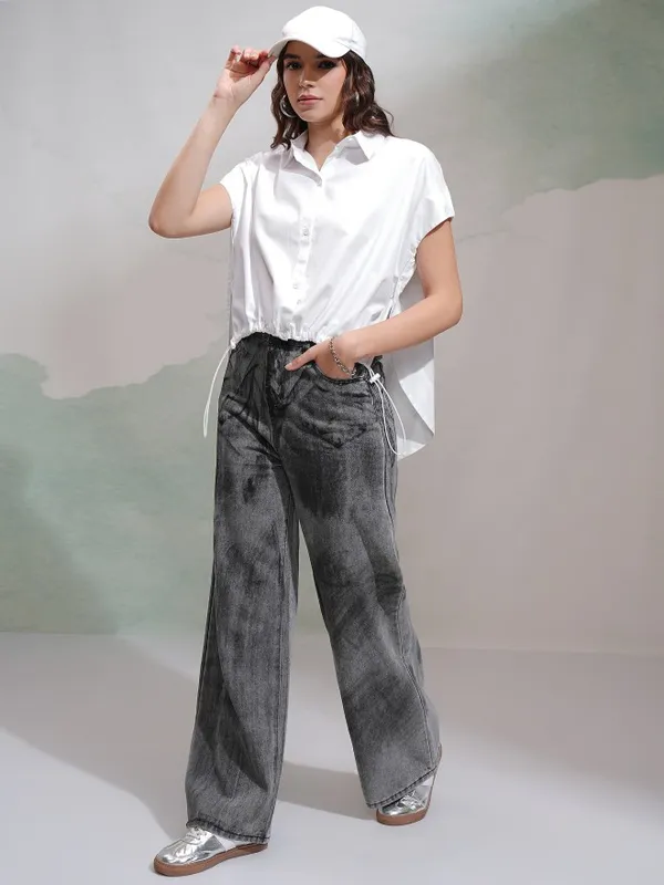 Tokyo Talkies Women White Solid Regular Fit Casual Shirt