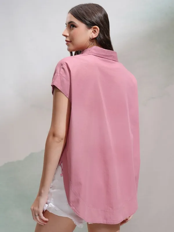 Tokyo Talkies Women Pink Solid Regular Fit Casual Shirt