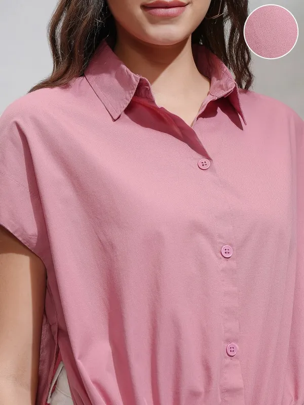 Tokyo Talkies Women Pink Solid Regular Fit Casual Shirt