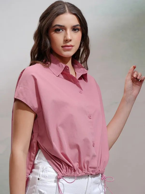 Tokyo Talkies Women Pink Solid Regular Fit Casual Shirt