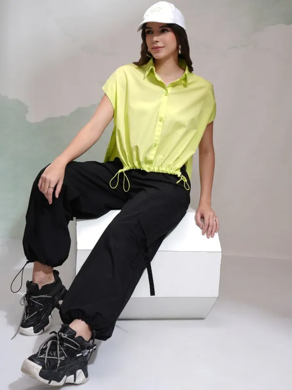 Tokyo Talkies Women Lime Green Solid Regular Fit Casual Shirt