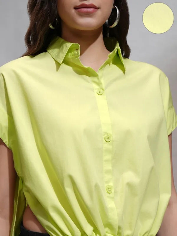 Tokyo Talkies Women Lime Green Solid Regular Fit Casual Shirt