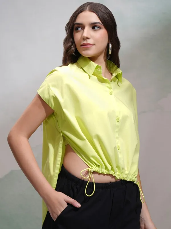 Tokyo Talkies Women Lime Green Solid Regular Fit Casual Shirt