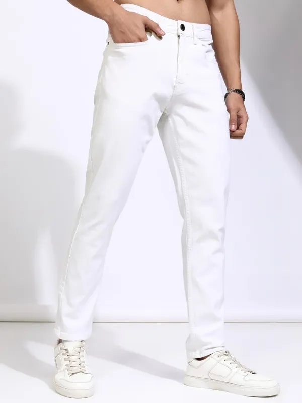 Highlander Men White Slim Fit Stretchable Jeans