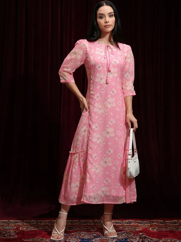 Vishudh Women Pink Printed A-Line Dress